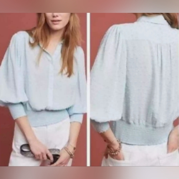 Anthropologie Maeve Blue Rosa Swiss Dot Blouse - Picture 7 of 7